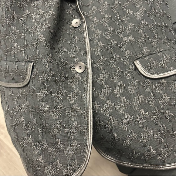 Albert Nipon Textured Black Blazer & Pant Suit Set With Leather Trim - Picture 11 of 16